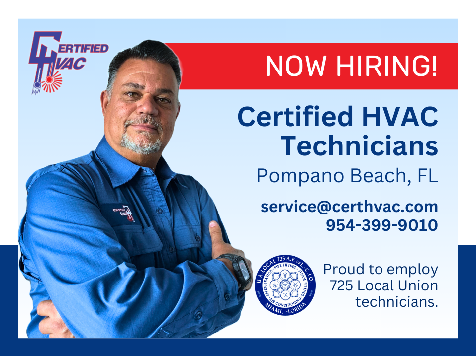 Certified HVAC is hiring Certified HVAC Technicians for Commercial HVAC jobs.